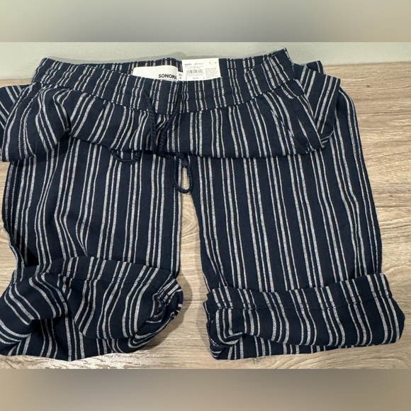 Sonoma Navy & Silver Striped Straight Leg Mid Rise Pants Size M New With Tags - Picture 5 of 16